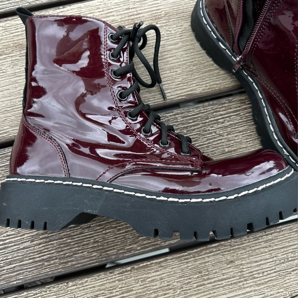 Sincerely Jules Burgundy Combat Moto Boots Lace & Zip Up Size 6.5 - Picture 5 of 12
